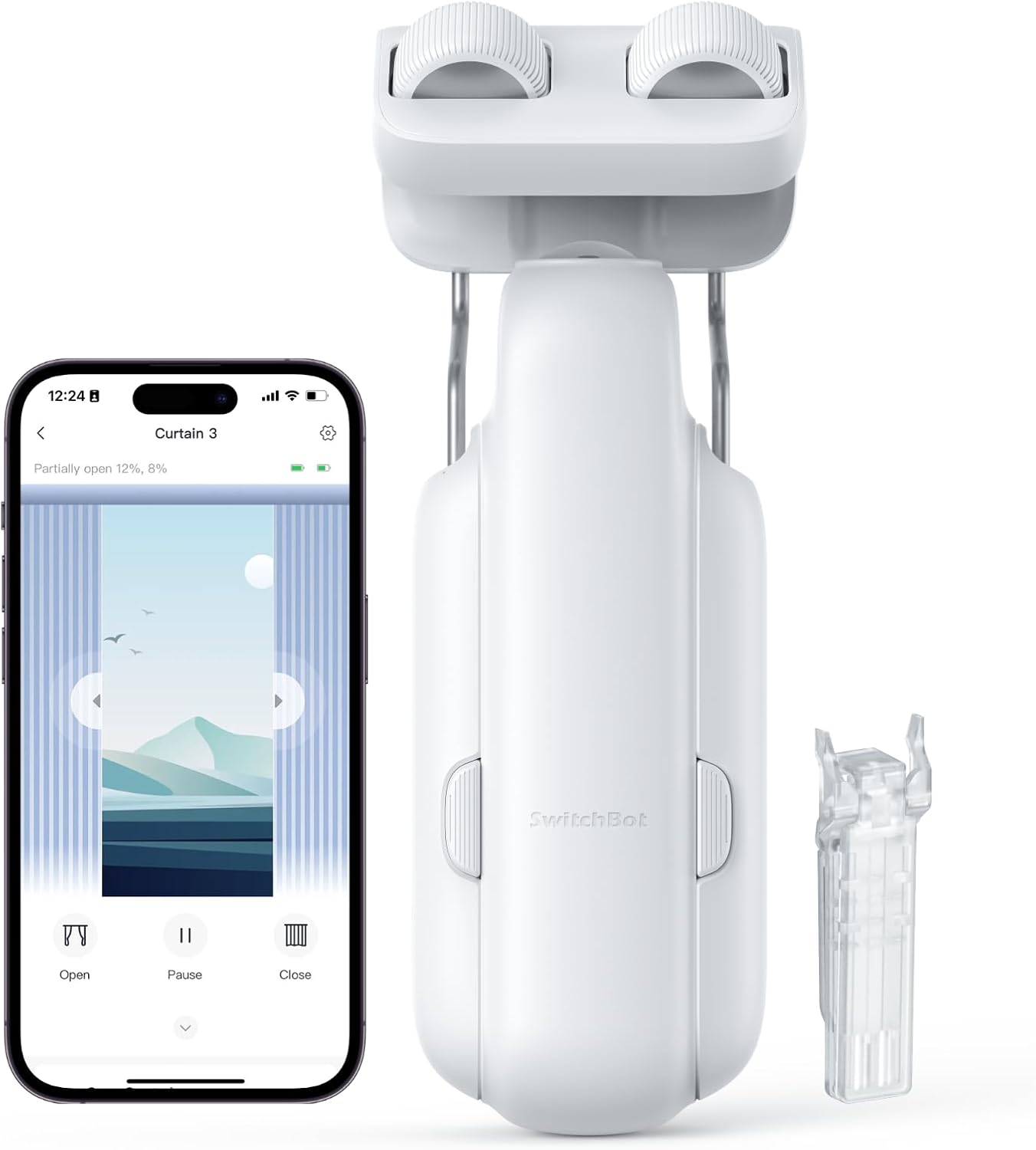 Smart Automatic Curtain Opener - Bluetooth Remote Control with App/Timer, Upgraded High-Performance Motor, Add SwitchBot Hub to Make it Work with Alexa, Google Home, HomeKit(Curtain 3,Rod)