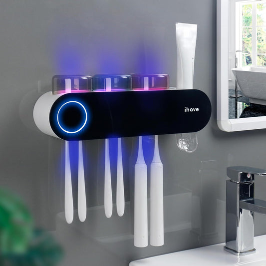Toothbrush Holder for Bathroom,  3 Cups Electric Toothbrush Holder Wall Mounted with Toothpaste Dispenser