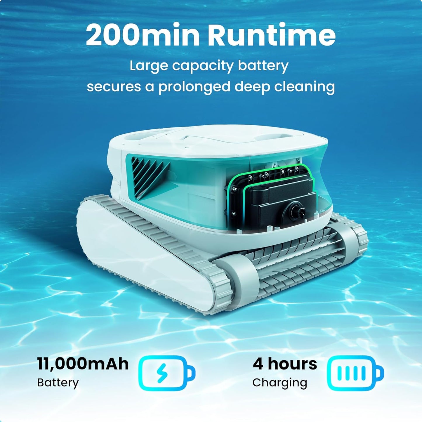 All-in-one Pool Vacuum Robot, 200mins Runtime Cordless Pool Cleaner