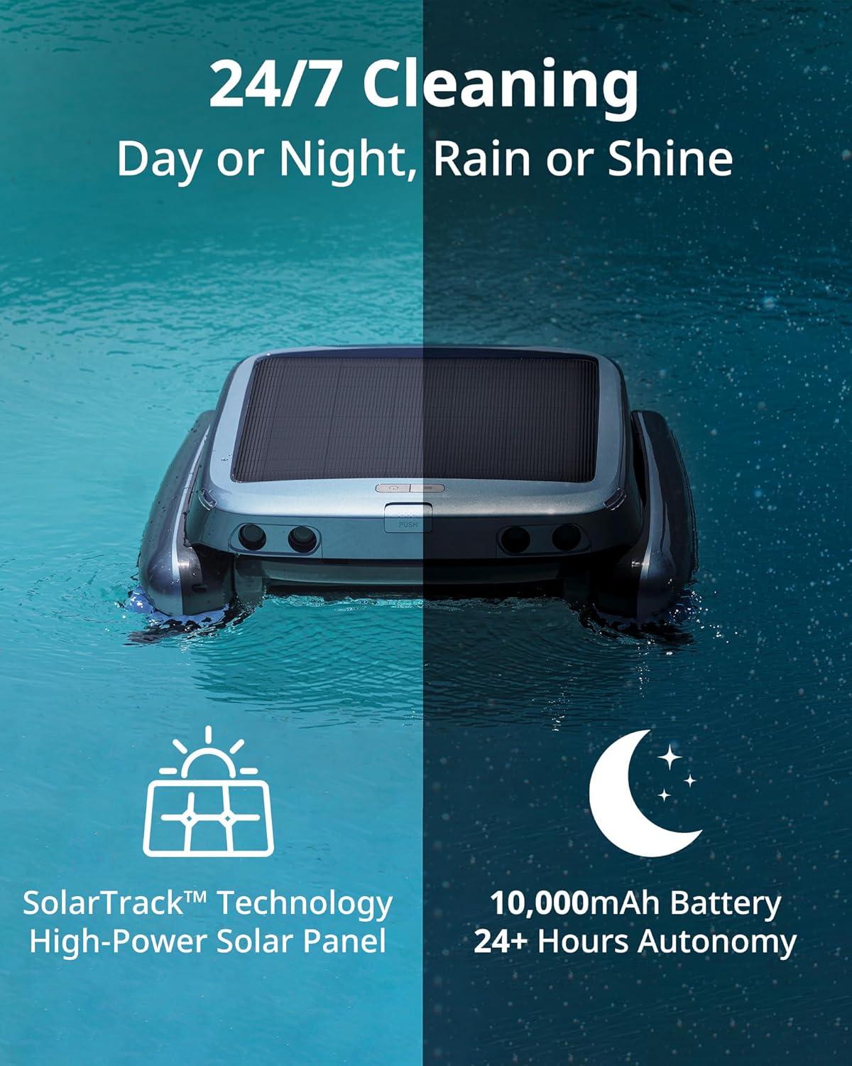 Beatbot iSkim Ultra Solar Powered Robotic Pool Skimmer, Pool Surface Cleaner Robot, Dual Charging Options, Water Clarification, Edge & Corner Cleaning, S-Path Optimization, App Control, Ocean Blue